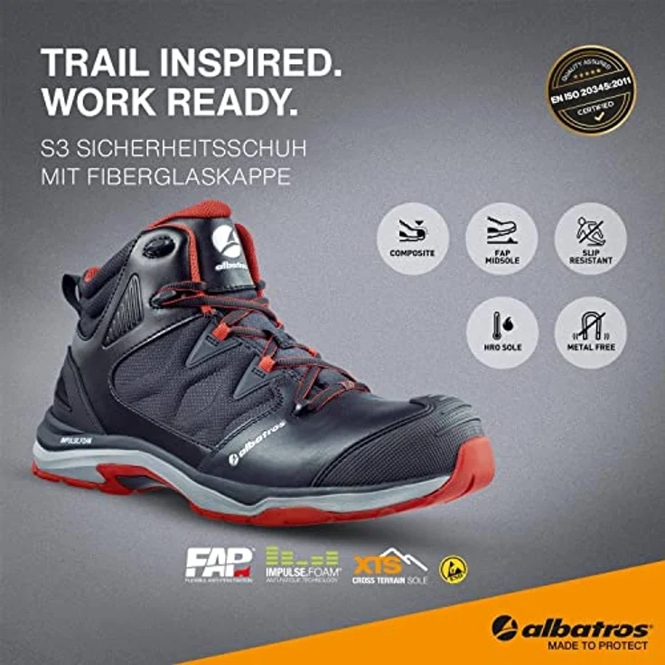 ALBATROS ULTRATRAIL BLACK MID Sicherheitsschuh schwarz-rot Gr. 42 – Bild 2