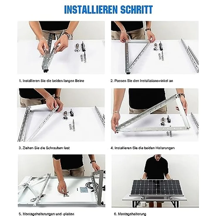 Rhein Beleuchtung Solarmodul Halterung, 114cm 2 Paar Solarpanel Halterung, Winkel Einstellbar 0-90°, für 100W-500W Solarpanel – Bild 5