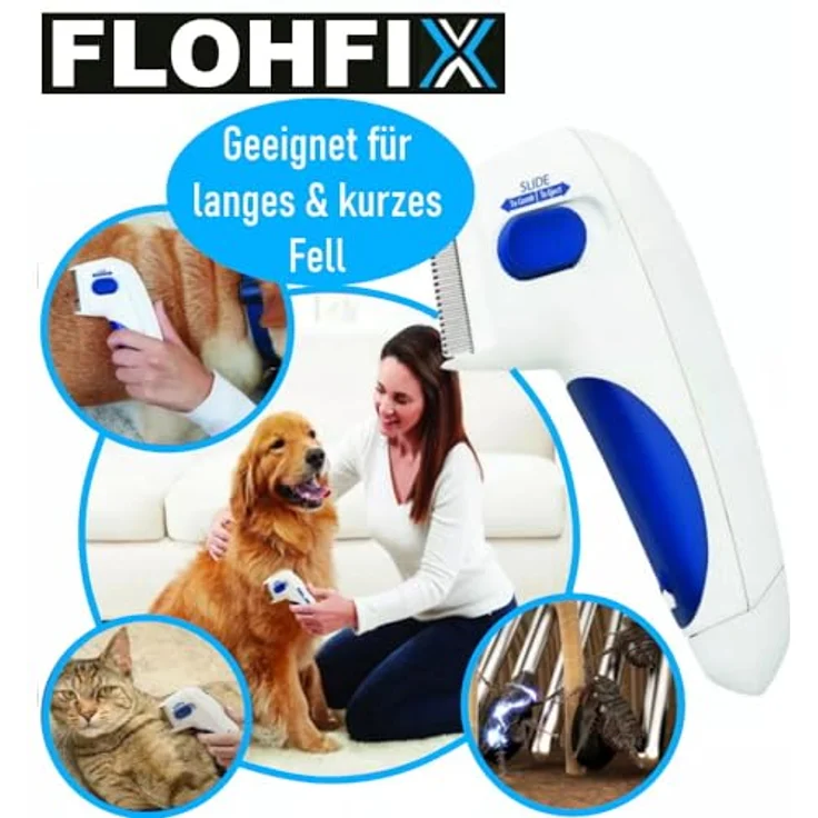 MAVURA Flohkamm FLOHFIX elektrischer Läusekamm Nissenkamm Flohkamm Hunde, Katzen Kinder Läusekamm, Weiß – Bild 4