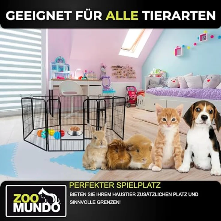 zoomundo Welpenauslauf XL 100cm hoch, 8-Eck Laufgitter aus pulverbeschichtetem Metall, Black Edition, Maße 236,5 x 77 cm, geeignet für Kleintiere – Bild 3