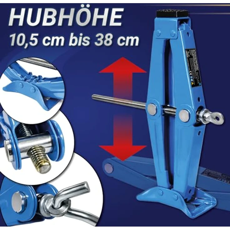 Bituxx Scherenwagenheber MS-18863, 2000 kg Tragkraft, Gummiauflage, einklappbare Handkurbel, Blau – Bild 4