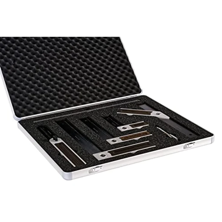 Ulmia Präzisions-Winkel-Set Black Edition inkl. Koffer, ALU-Line Serie, Räuchereiche Einlagen, Stahl-Lineal und Druckminenbleistift – Bild 2