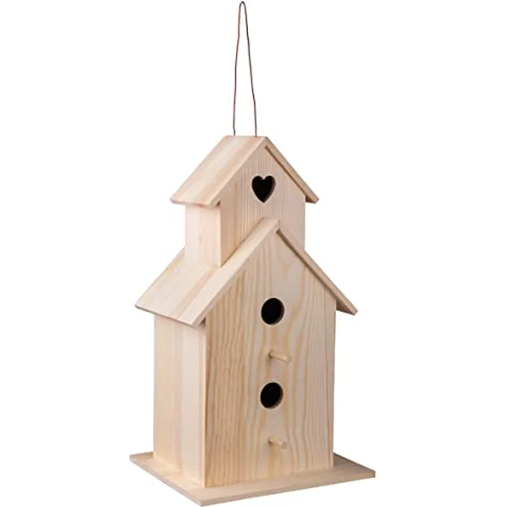 Rayher Holz-Vogelhaus XL, FSC-zertifiziertes Kiefernholz, Maße 22 x 19 x 39 cm, Natur, mit zwei Einfluglöchern und reinigungsfreundlichem Türchen – Bild 1