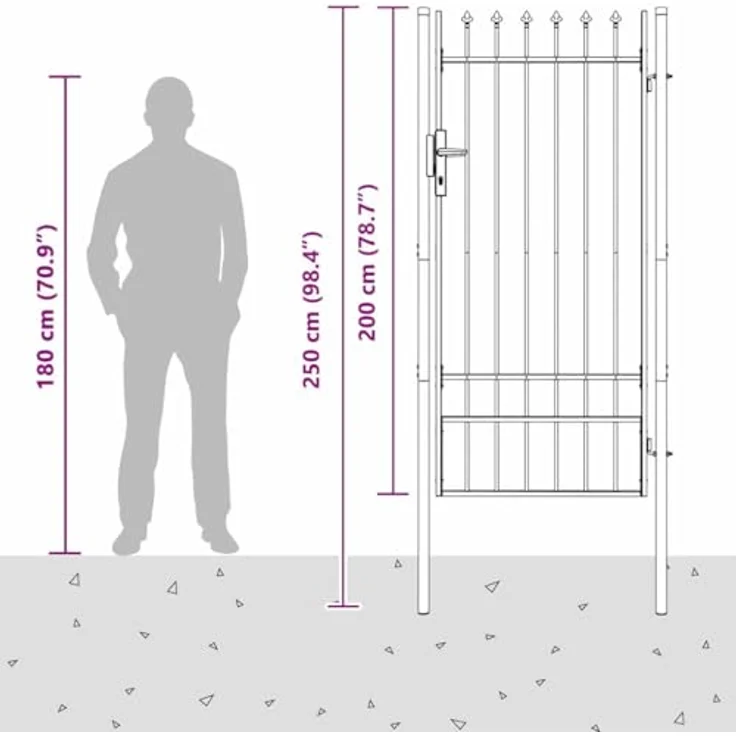 vidaXL Gartentor Grau, Zauntor aus pulverbeschichtetem Stahl, 100 x 200 cm, modernes Design für Außenbereiche – Bild 7