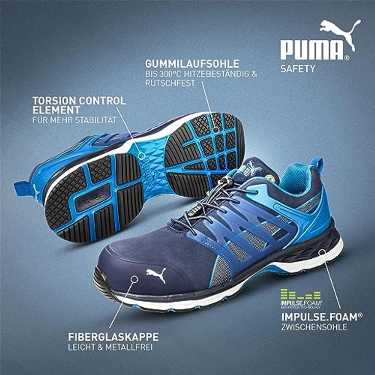 PUMA Velocity 2.0 Blue Low ESD Sicherheitshalbschuh S1P mit Fiberglaskappe und IMPULSE.FOAM, Größe 36, Blau – Bild 5