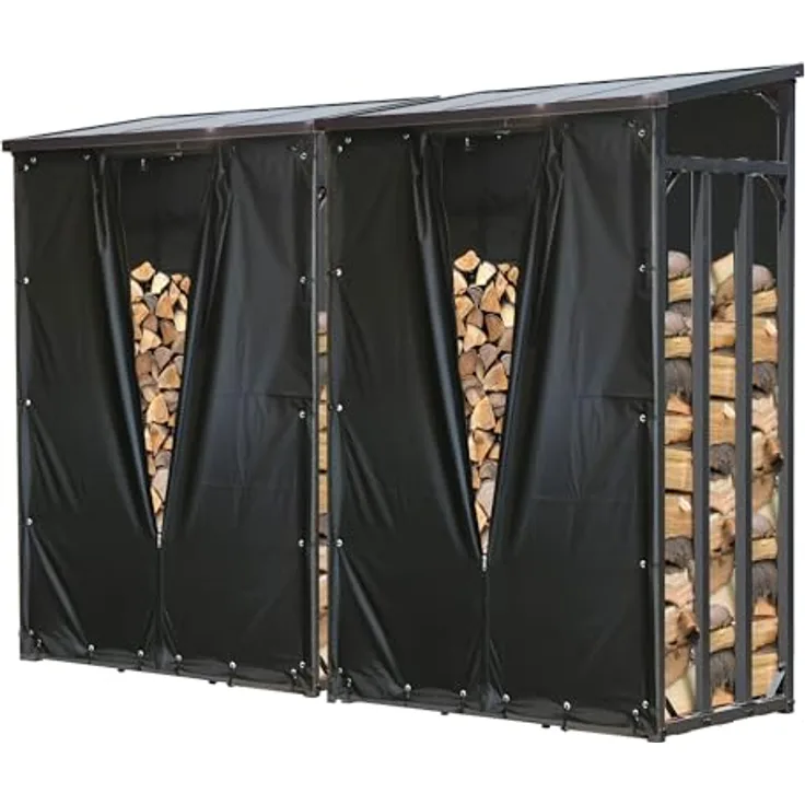 QUICK STAR Kaminholzregal Set, 2 Stück Metall, 130 x 70 x 185 cm, wetterfest mit Wetterschutz Schwarz, 3,2 m³ Kapazität, Anthrazit