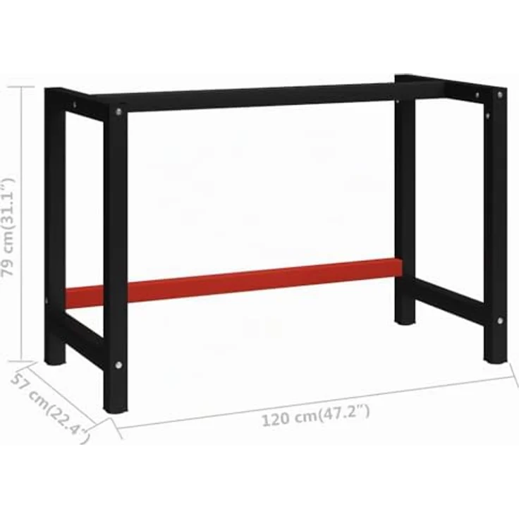 vidaXL Werkbankgestell Metall 120x57x79 cm Schwarz und Rot – Bild 3