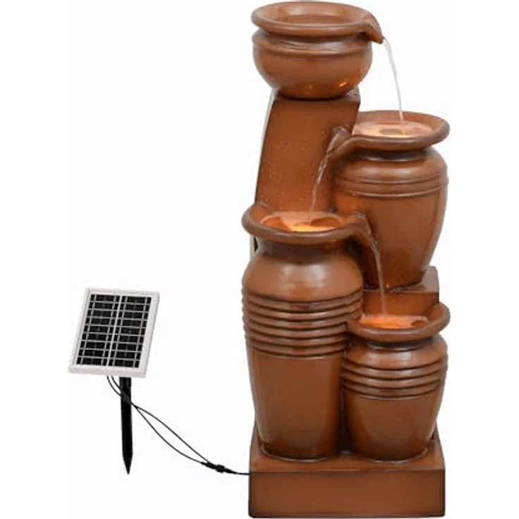 Teamson Home Solar Kaskadenbrunnen 4 Stufen Terrakotta, mit solarbetriebenen LED-Lichtern – Bild 3