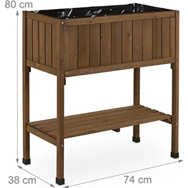 Relaxdays Hochbeet, Folie, Ablage, HxBxT: 80 x 74 x 38 cm, Garten, Balkon & Terrasse, Pflanztisch, Tannenholz, braun – Bild 4