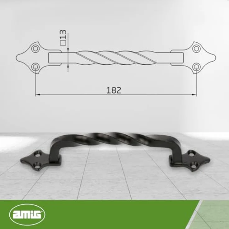 Amig Türgriff Modell 1002, 182 mm aus schwarzem Stahl, ohne Platte, inklusive Schrauben – Bild 3