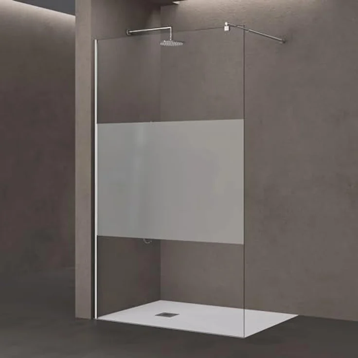 doporro Luxus Duschwand Bremen, Duschabtrennung 140x200cm, 8mm ESG-Sicherheitsglas mit Milchglas-Streifen und Nanobeschichtung – Bild 1