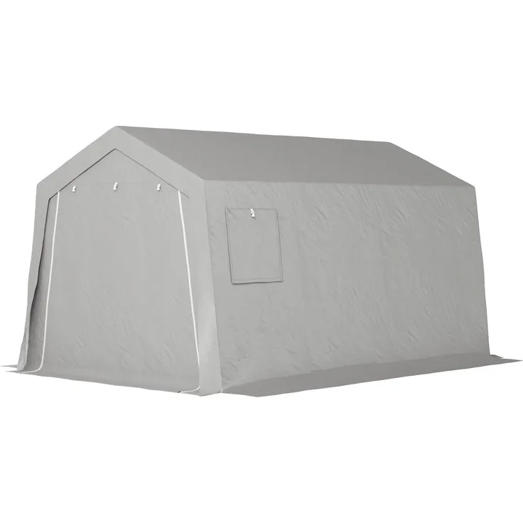 Aosom Gerätehaus mit Satteldach, wasserdichtes Gerätezelt mit Türen und Fenstern, 300 x 447 x 255 cm, hellgrau