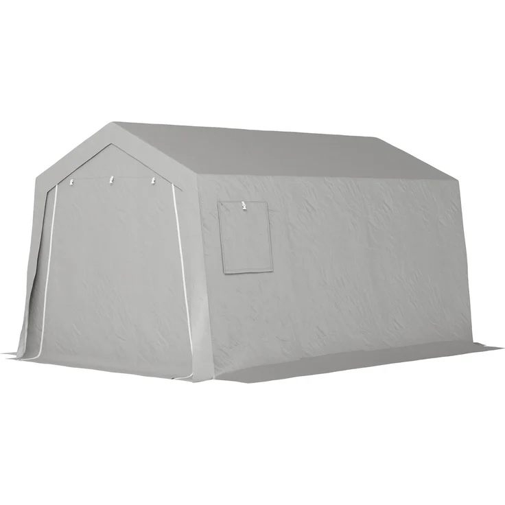 Aosom Gerätehaus mit Satteldach, wasserdichtes Gerätezelt mit Türen und Fenstern, 300 x 447 x 255 cm, hellgrau