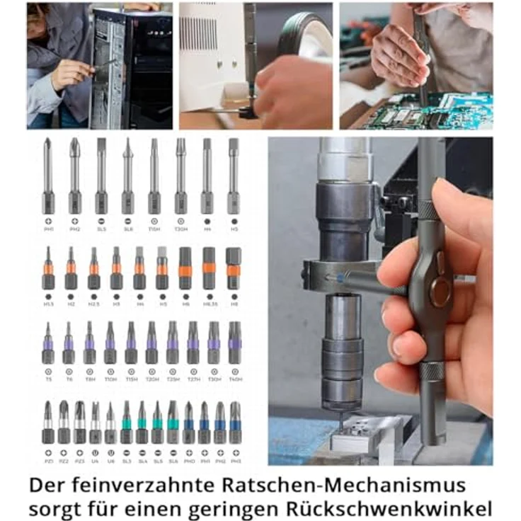 STAHLWERK Ratschen-Schraubendreher-Bit-Set RBS-42 ST, 42-teilig mit feinverzahntem Ratschen-Mechanismus und T-Griff, inkl. Magnetisier-Werkzeug – Bild 5