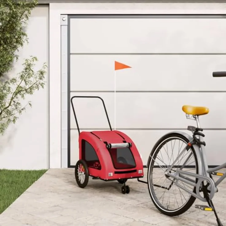 vidaXL Hunde-Transportbox Fahrradanhänger für kleine Hunde, Rot, Oxford-Gewebe und Eisen, 63,5 x 124,5 x 66 cm, max. Tragfähigkeit 45 kg – Bild 2
