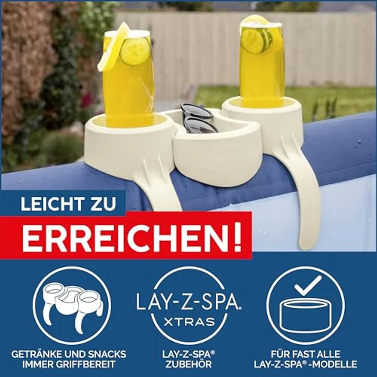 BESTWAY LAY-Z-SPA Poolabdeckungen & Zubehör, weiß Getränkehalter Snackhalter Getränke Snacks Pool – Bild 3