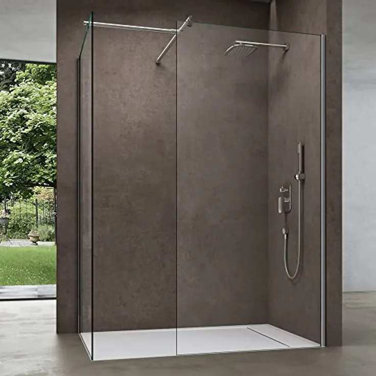 Sogood Luxus Duschwand Duschabtrennung Bremen1K-T 80x80 Walk-In Dusche aus 2 festen Glaselementen mit Stabilisator aus Echtglas 8mm ESG-Sicherheitsglas Klarglas inkl. Nanobeschichtung