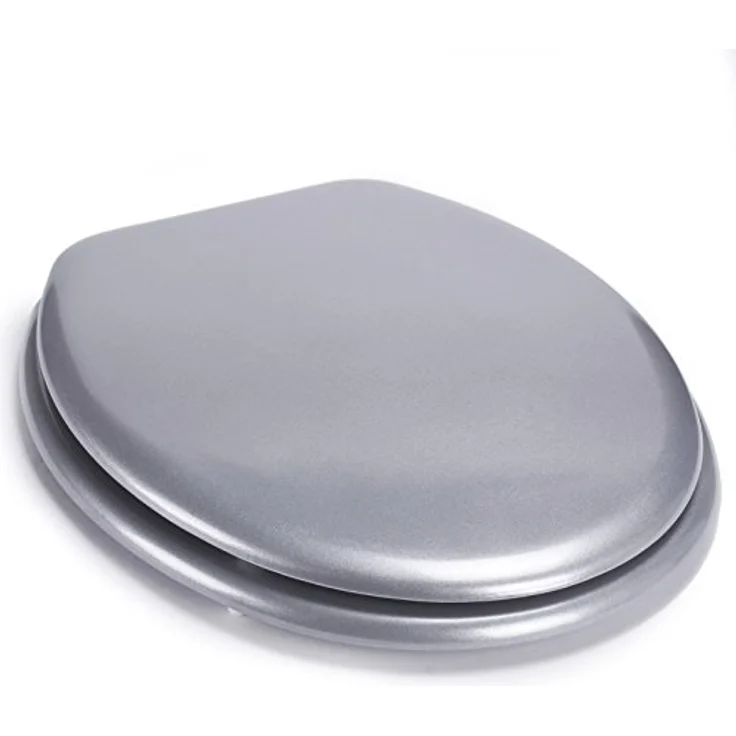 MSV WC-Sitz Cleo MDF, 45 cm x 37 cm, Silber, feuchtigkeitsresistent mit rostfreien Scharnieren – Bild 2