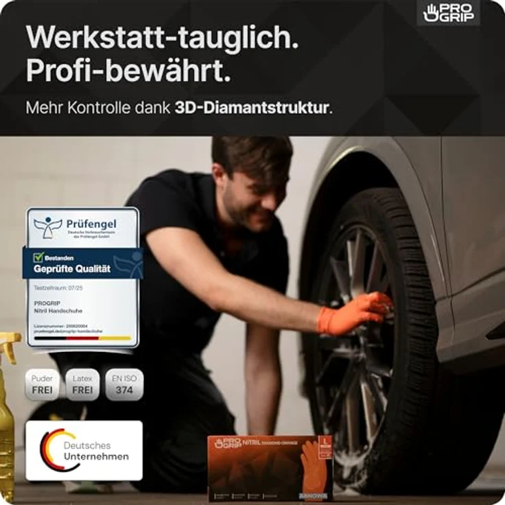 ARNOMED PROGRIP Einweghandschuhe Diamant Grip, Orange, extra starke Nitrilhandschuhe Gr. XL, 2x dicker, chemikalienbeständig, rutschfeste Texturierung, 50 Stk/Box – Bild 4