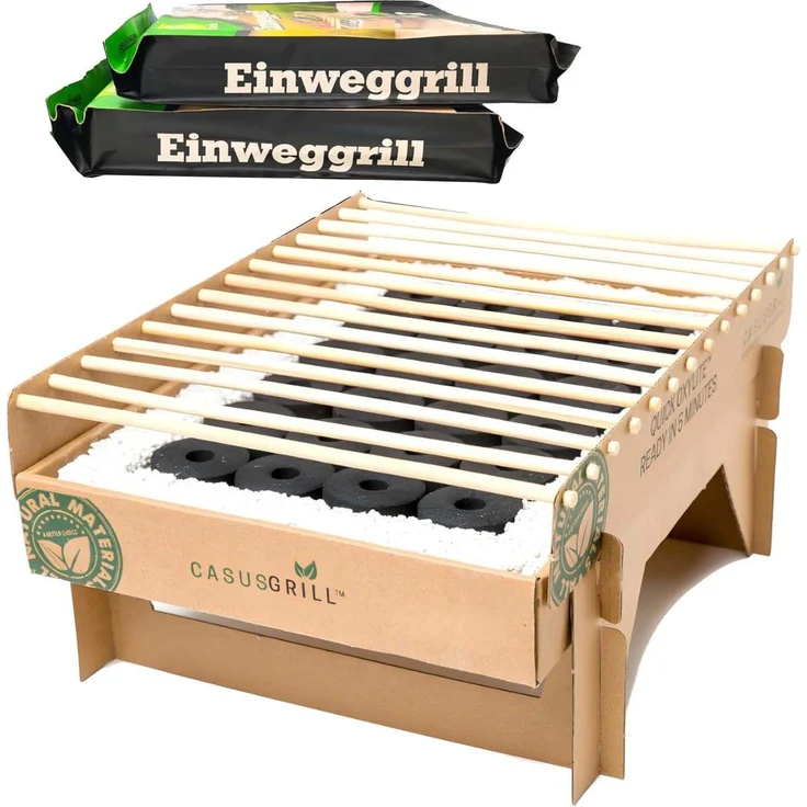Buri CasusGrill Einweggrill, biologisch abbaubarer Mini-Grill aus Bambuskohle, kompakt