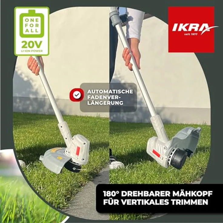ikra GmbH Akku-Rasentrimmer IART 2025, 22 cm Messer, 25,4 cm Faden, 20V Akku mit Twin-Schneidsystem 2-in-1 – Bild 4