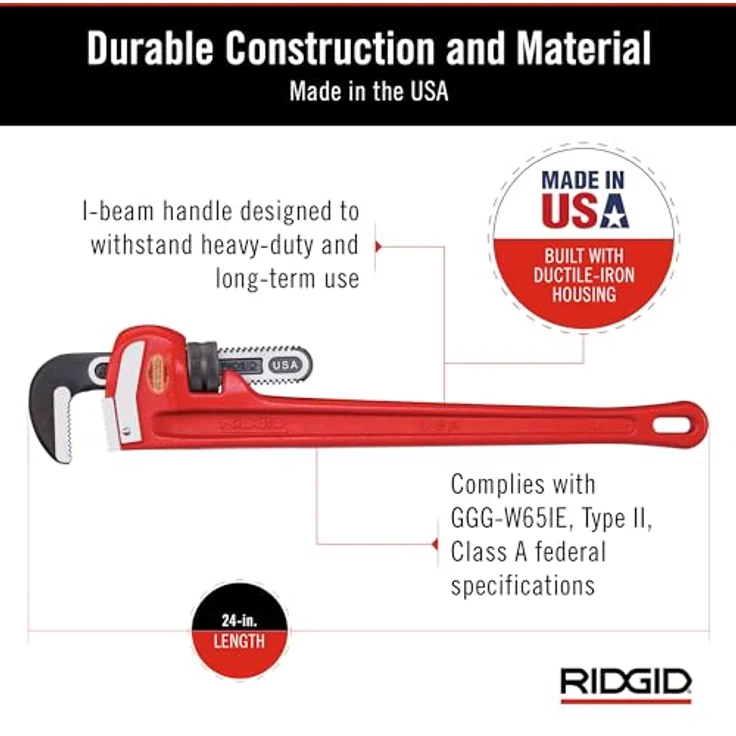 RIDGID 31030 Modell24'' gerade Rohrzange für schwere Beanspruchung, 24'' Sanitär-Schraubenschlüssel – Bild 6