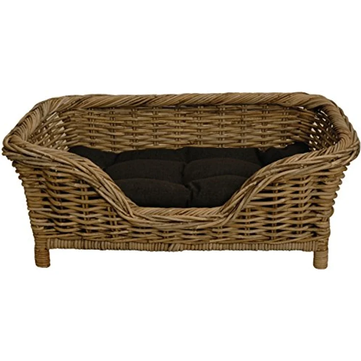 Korb-Outlet Rattan Hundekorb geflochten Hundebett Rattan Grau Korb Hund Hundecouch hoch mit Kissen (Naturmaterial Grau) - Preisvergleich – Bild 3