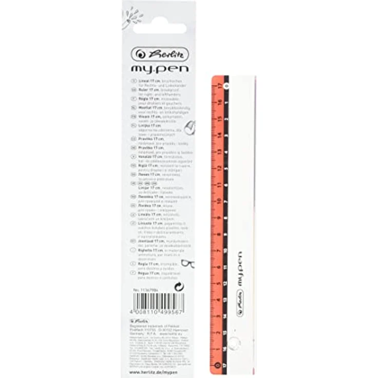 herlitz 11367984 Lineal my.pen, 17 cm, Kunststoff, farbig sortiert (keine Farbauswahl möglich!), 1 Stück – Bild 3