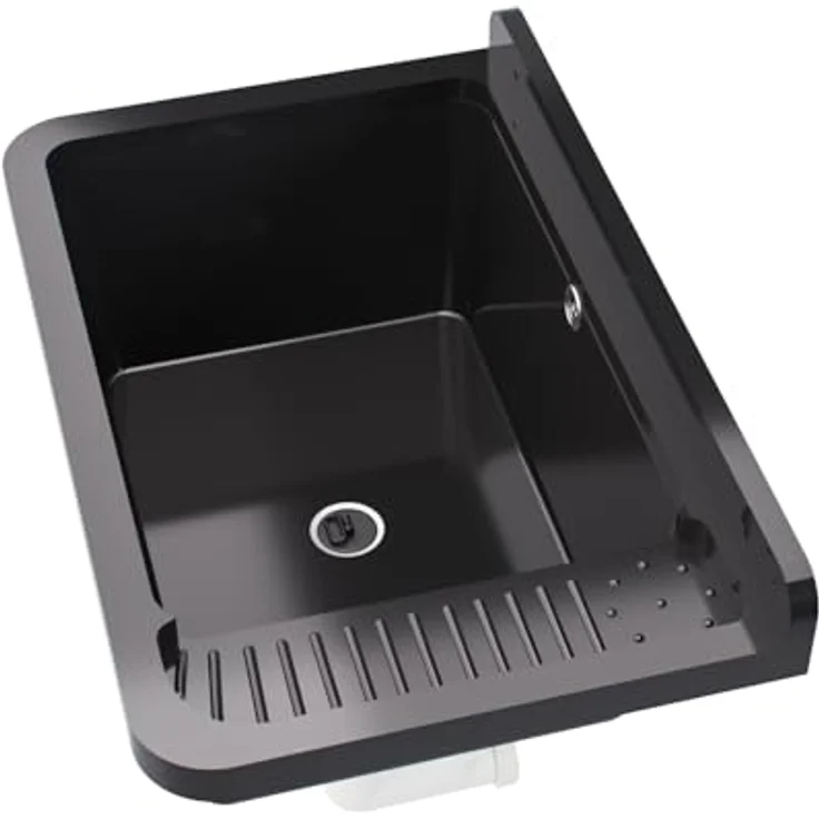 QLS Küchenspüle Gradia, Kunststoff-Spülbecken, mit Siphon, 50 x 34 cm, für draußen Garten Werkstatt, Polypropylen, grau – Bild 3