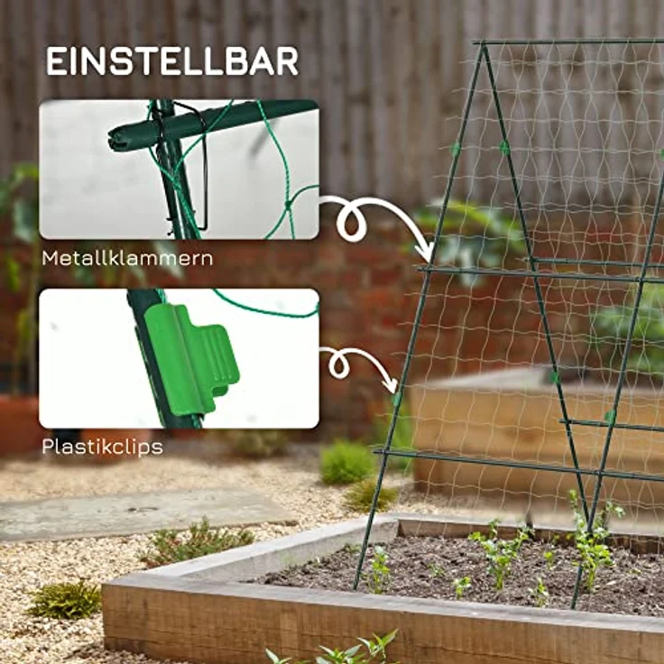Outsunny Rankgitter, Rankhilfe, Verstellbares Pflanzengitter, Spalier, Pflanzengerüst mit Netz, für Garten, Stahlrahmen, Grün, 180 x 100 x 180 cm – Bild 4