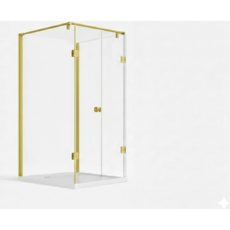 Glaswerk Westfalen Emma, 80x80x80cm U Duschkabine mit Klarglas und goldenen Beschlägen, wasserabweisend
