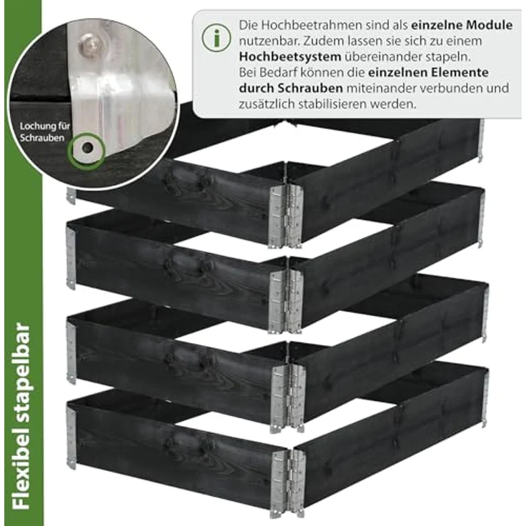 TRUTZHOLM Hochbeet 4er Set Palettenrahmen Pflanzbeet 120x80x80 cm aus Holz schwarz Garten Balkon stapelbar – Bild 4