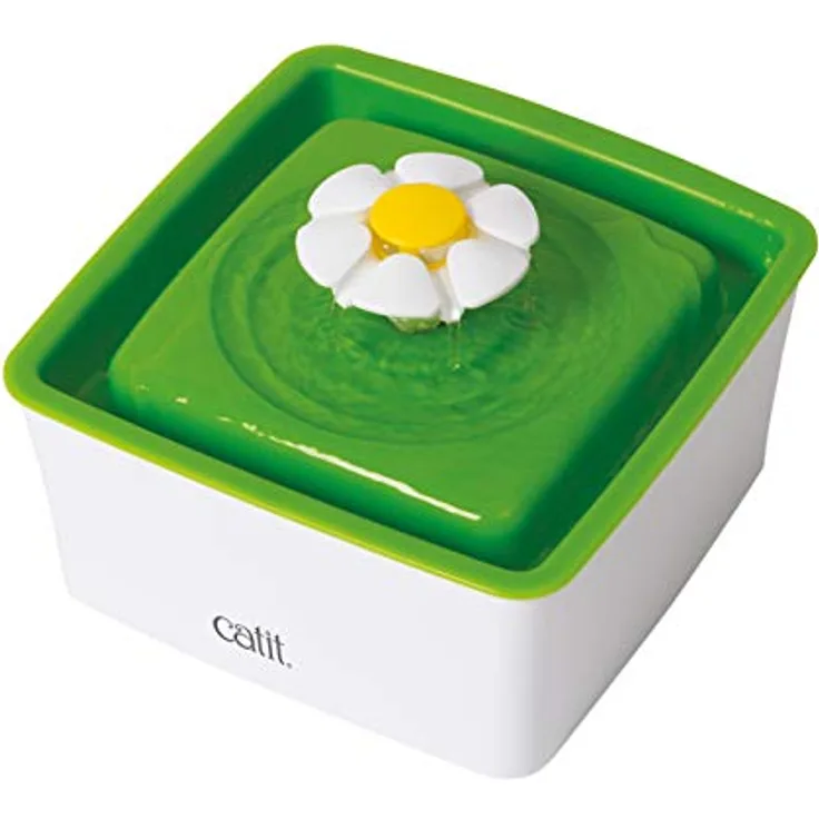 Catit 43735W Flower Fountain MINI, Blumentrinkbrunnen Mini für Katzen, 1,5L, weiß/grün