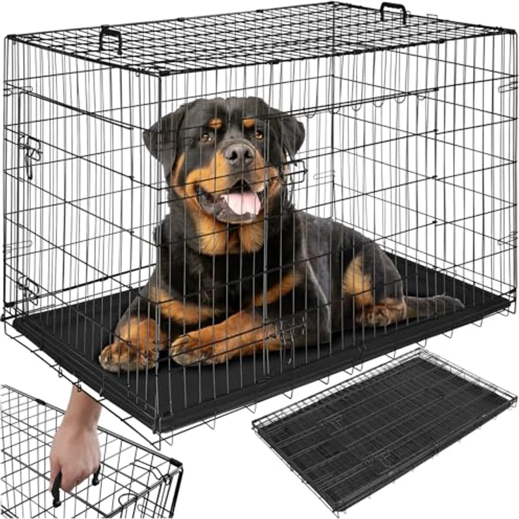tectake® Hundekäfig, Hundegitter Box, Dog Kennel, faltbar, stabil, für Hunde und Welpen - 121,5 x 75,5 x 80,5 cm, Stahlgitter, Schwarz – Bild 1