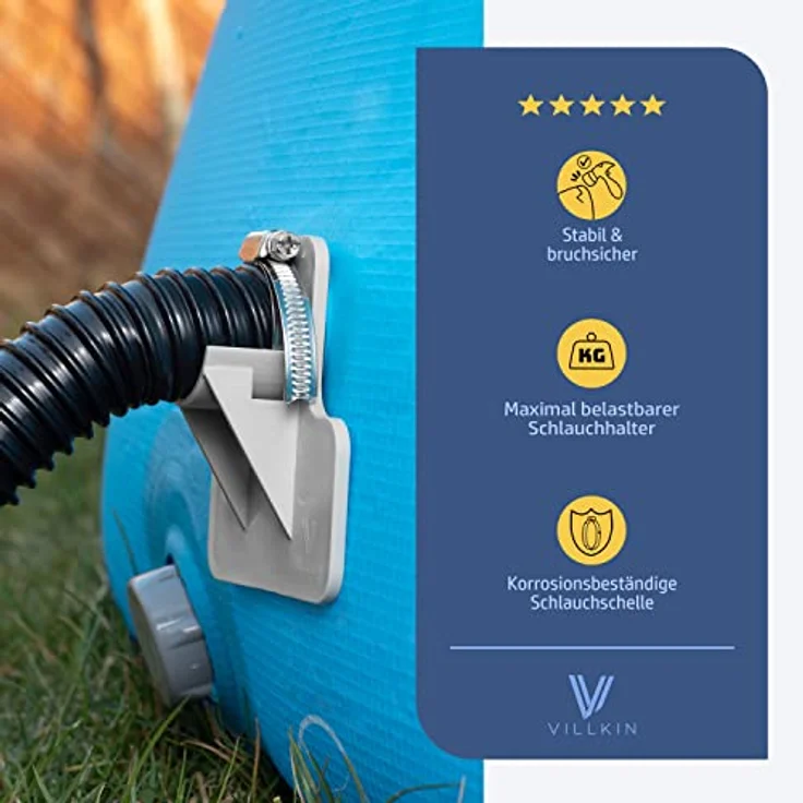 Villkin Poolschlauchhalter 2er-Set, Inkl. 2 Schlauchschellen & 2 Kabelbinder, Schutz für Poolschläuche (26-38mm), kompatibel mit Intex & Bestway – Bild 5
