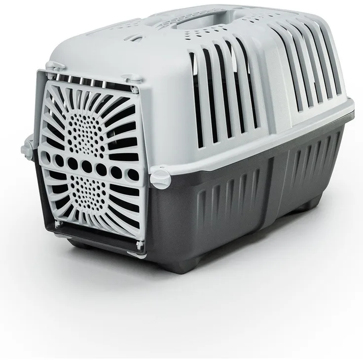 lionto Tiertransportbox Katzentransportbox aus Kunststoff, 48 cm x 31,5 cm x 33 cm, anthrazit