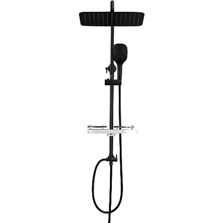 JOHO Edelstahl Duschsystem mit XXL Regendusche 35x25cm, höhenverstellbar, schwarz – Bild 1