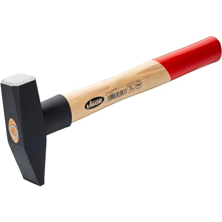 ViGOR Schlosserhammer V2662-800 800g Hammerkopf, Hickoryholzgriff, Gummi-Schlagschutz, 350 mm - robust und ergonomisch, Vigor – Bild 1