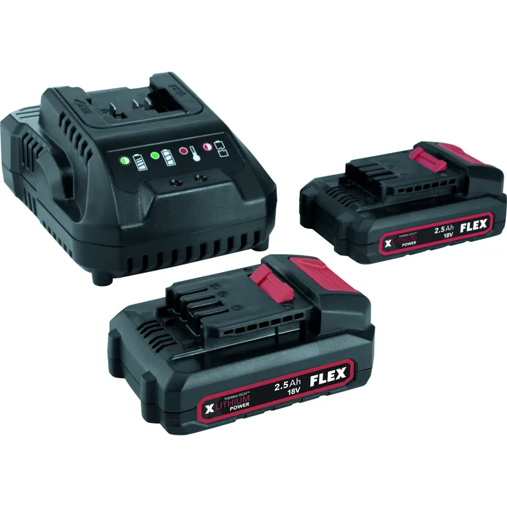 FLEX Power 22 Q P-Set 532740, 18V Ladegerät mit 2x 2,5 Ah Akku-Packs und Ladezustandsanzeige