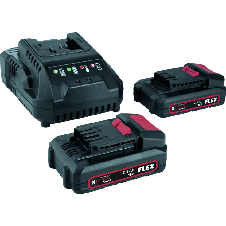 FLEX Power 22 Q P-Set 532740, 18V Ladegerät mit 2x 2,5 Ah Akku-Packs und Ladezustandsanzeige