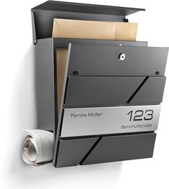 NewHabitat Moderner Briefkasten Anthrazit mit Zeitungsfach und Edelstahl Namensschild