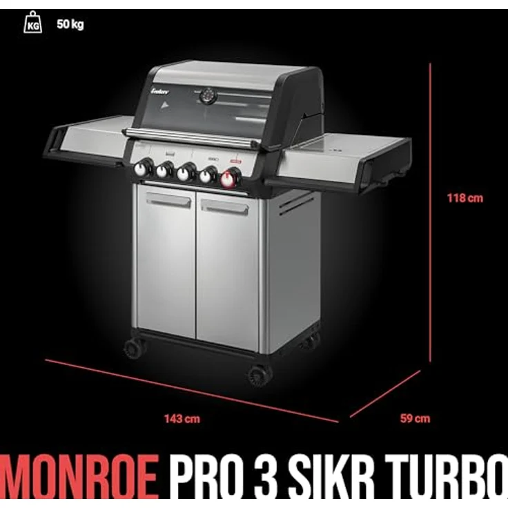 Enders Gasgrill Monroe Pro 3 SIKR Turbo, Edelstahl mit Heat Range, Turbo Zone und Sichtfenster, inkl. leistungsstarkem Seitenkocher – Bild 8