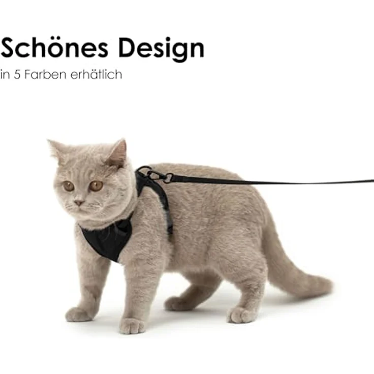 LucyBalu® Explorer Katzengeschirr mit Leine, ausbruchsicheres Brustgeschirr mit AirTag Fach, verstellbar, Schwarz M/L – Bild 5