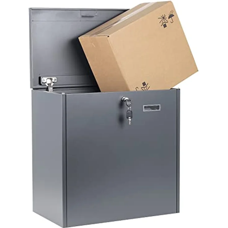Wiltec Paketkasten grau 508 x 315 x 500 mm, Innovatives Einwurfsystem, geräumig & modern, Stahl – Bild 2