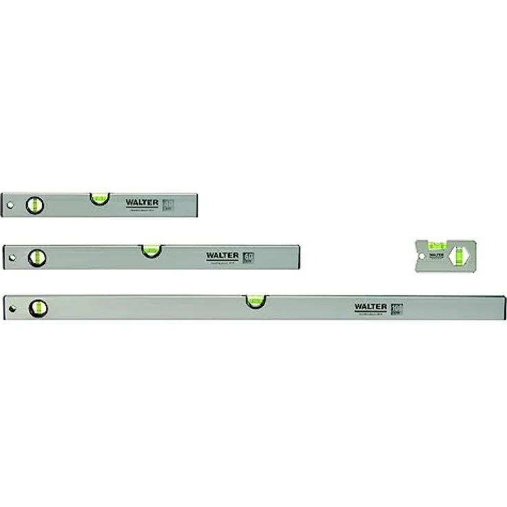 WALTER Wasserwaagen-Set 4-tlg. | Präzise Messungen, angenehme Handhabung | Aluminiumgehäuse, 40cm, 60cm, 100cm & Mini-Wasserwaage – Bild 1