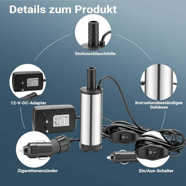 WilTec Mini Pumpe mit 12-15 l-min für Wasser und Dieselöl bei 8500 Upm, zum Ablassen von Flüssigkeit – Bild 8