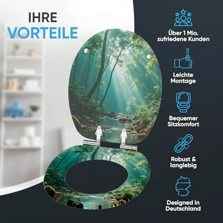 SANILO WC Sitz Rainforest, Absenkautomatik aus hochwertigem Holz, antibakterielle Oberfläche, passend für alle WC-Becken – Bild 3