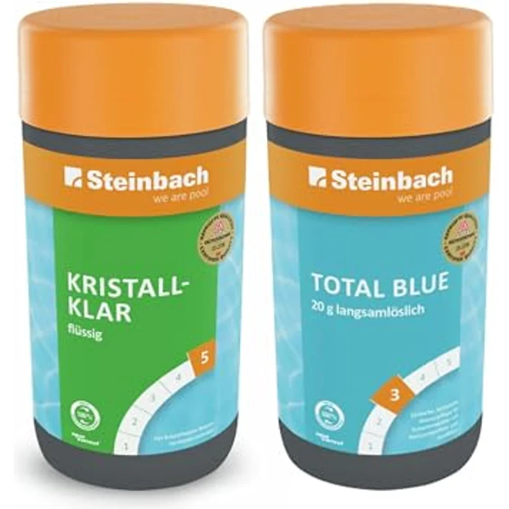 Steinbach Poolpflege Starter-Set, Kristallklar flüssig + Total Blue, langsamlöslich 20g, effektive Reinigung und Wartung für sauberes Poolwasser – Bild 1