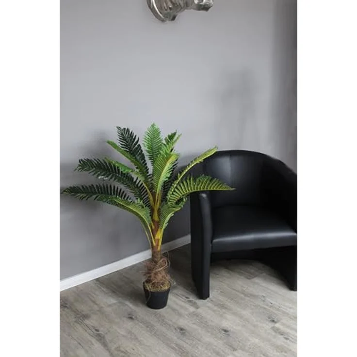 Arnusa Künstliche Palme 100 cm mit 18 Palmenwedel wie echt Kunstpalme Kunstpflanze im Topf mit Palmenfaser – Bild 4