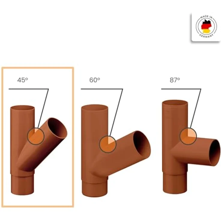 INEFA Abzweiger Fallrohr 45 Grad DN50/50, witterungsbeständiger PVC, braun, einfache Montage – Bild 3